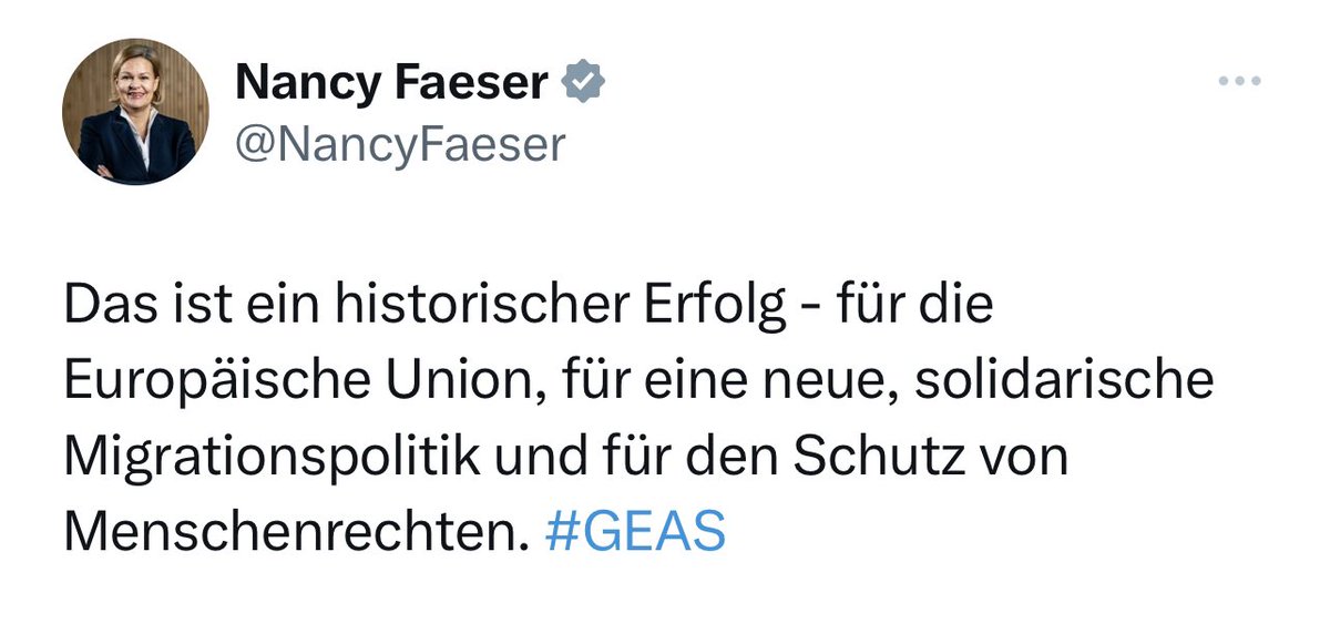 Nein, es ist eine historische Schande, dass ausgerechnet Deutschland der de-facto Abschaffung des Rechts auf Asyl zugestimmt hat und Sie, <a href="/NancyFaeser/">Nancy Faeser</a> , es als Erfolg verkaufen