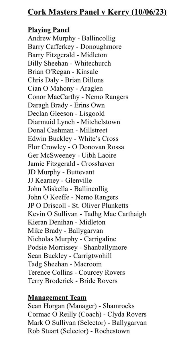 Saturday’s R3 match day panel v’s Kerry. 🏐🇲🇨

<a href="/eirdata/">Eirdata</a> #cork #gaelicfootball #corkmasters #rebels #corkgaa #gaelicmastersfootball <a href="/BigRedBench/">RedFM Sport</a>