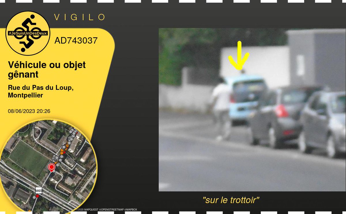 VigiloMtp34's tweet photo. Véhicule ou objet gênant à #Montpellier :
sur le trottoir
---
- Détail : https://t.co/SjrP7zYyCd
- Carte : https://t.co/TNkUE3x9DN 
---
#JeSuisUnDesDeux #VG_AD743037 https://t.co/vZfrPrQlMk