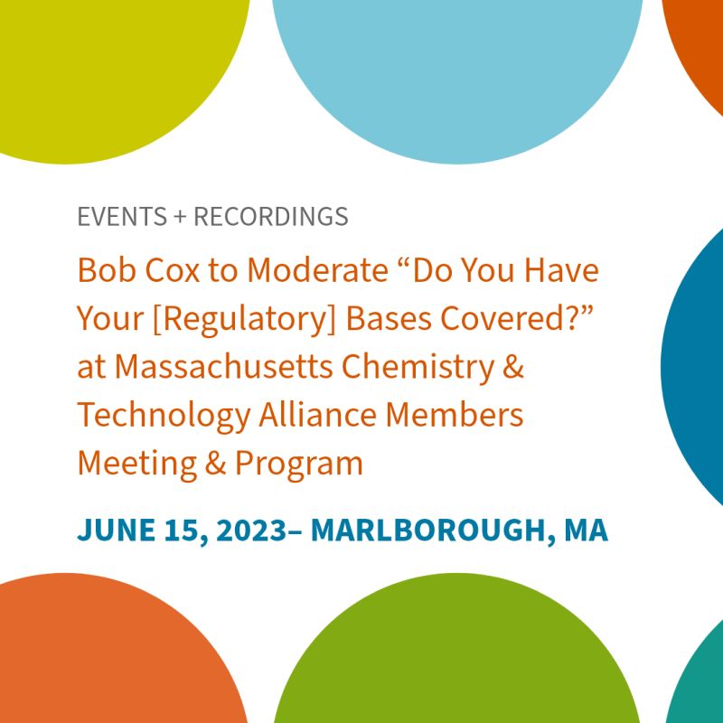 We will be hosting our Members Meeting &amp; Program on June 15th. The event will open with a regulatory update and be followed by the panel “Do You Have Your [Regulatory] Bases Covered?,” moderated by Bob Cox. bowditch.com/2023/06/15/bob…
#checmicalindustry #manufacturers