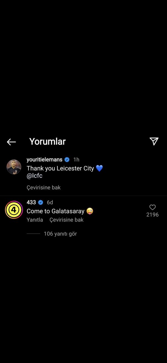 Kral078's tweet photo. Tielemans’ın gönderisine Come to Galatasaray yorumu yaptı 433’ün sahibi Metecan Kanbur 🦁😎👍🏻 https://t.co/4x8NpVbwlL