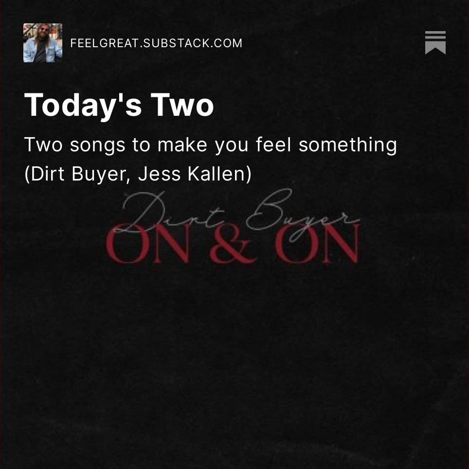 Today I wrote about songs from Dirt Buyer, Jess Kallen
feelgreat.substack.com/p/todays-two-0…