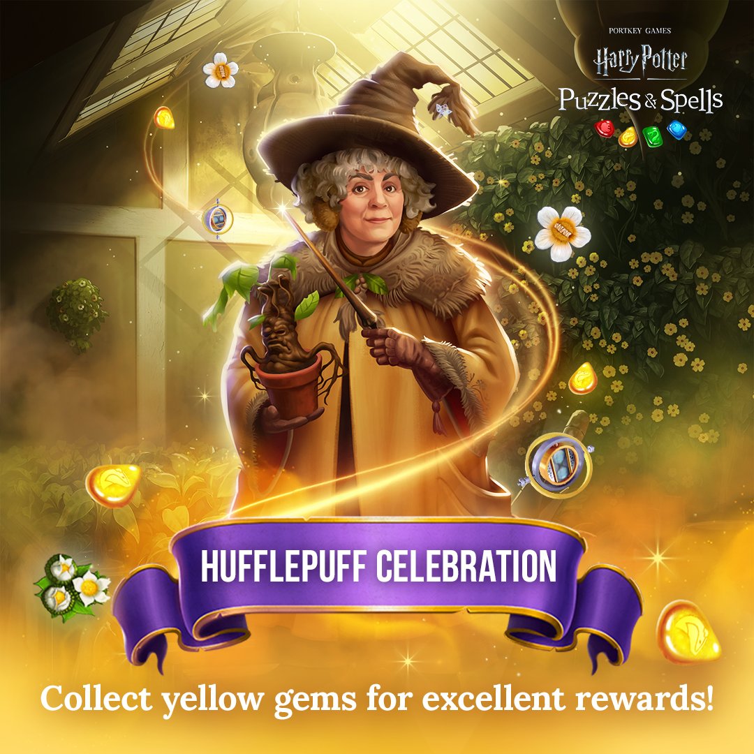 It is time to join the celebration! Unlock excellent rewards by collecting yellow gems during the Hufflepuff Celebration! ✨ How many will you collect? Join the celebration now! harrypottermatch.onelink.me/8IqW/yzvk35jv

#HufflepuffCelebration #HarryPotter #PuzzlesAndSpells #Hufflepuff #Sprout
