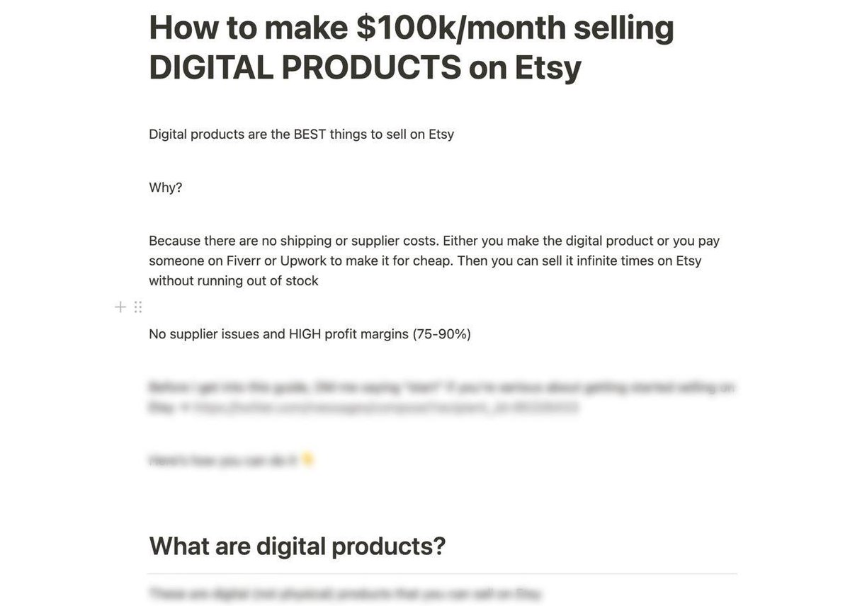Digital Product stores on Etsy are INSANE

You:

- Don't have any inventory
- Don't have to ship your product
- Can make a product once and sell it ∞ times

I wrote a full guide on how you can do it

Like, RT + Comment "Etsy" and I'll DM it to you for FREE

(must be following)