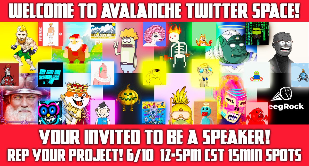 SmartFinanceDex's tweet photo. 🔺#AVAX Focused TWITTER SPACE!
🕐Saturday 6/10 FROM (12- 5PM CST)

Currently Signed up:✔
@Salvor - @XEN_crypto aka $aXEN -
@MadSkullz_NFT - @HatchyPocket - 
@sivacoin  E2E Ecosystem - @BFPirates 

SIGN UP HERE, FORM CLOSES IN 24 Hours https://t.co/uDVnjZejPv 

TIME TO REP THE #AVAX  C-CHAIN AND YOUR PROJECT! 

@joepegsnft
@oopa_nft
@0xCampfire
@_ChadDoge_
@morfsNFT
@Smol_Creeps
@ferdyfishh
@peonnft
@DCGgamefi
@Porkie_NFT
@RipperzNFT
@TerosEso
@smol_apa
@pinoepple
@nft_sato
@taptapkaboom
@MonkeezNFT
@furkan_ozcoban
@PixelPopsWorld
@PlagueGameNFT
@MamboMakers
@MadSkullz_NFT
@DoggerinosNFT
@avax
@AvalyticsSales
@AvaxArrogant
@SpyFinancial
@avaxholic
@avaxnews_
@AVAXDaily
@Player1Taco
@ArtOnAvax
@Avalanche_Space
@avalanche_it
@WeekInAvalanche
🕥