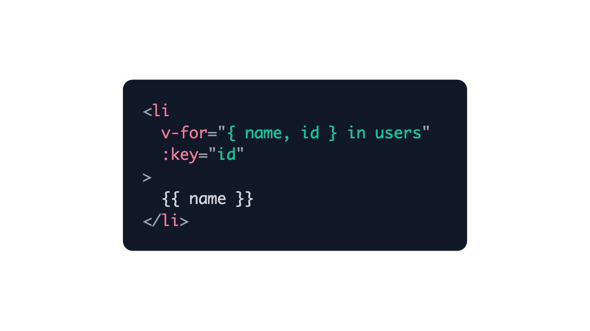 AwalRabiu3's tweet photo. Did you know that you can destructure in a v-for in @vuejs? https://t.co/mYJYxJ5QsG