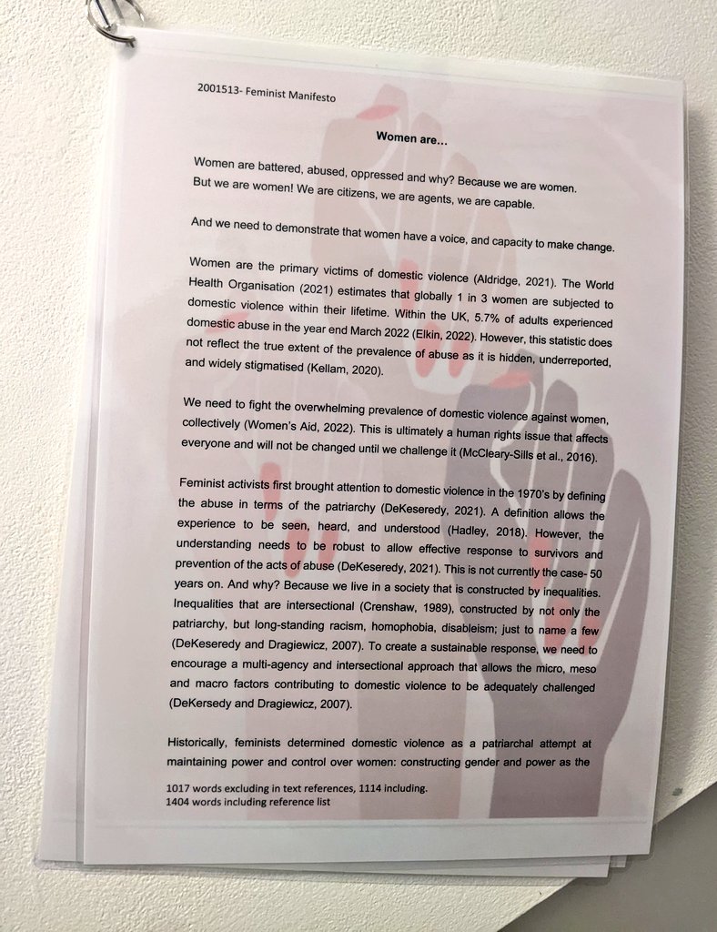 MirnaGuha's tweet photo. Such a proud moment to see the feminist manifestos &amp; accompanying posters (designed so brilliantly by Lexi Curtis) created by the fab final yr UG students as part of my @ARUSociology module "Feminist Debates &amp; Activism" at @AngliaRuskin's #GraduateShowcase  ✊🏾 https://t.co/8Xq2yPNNpT