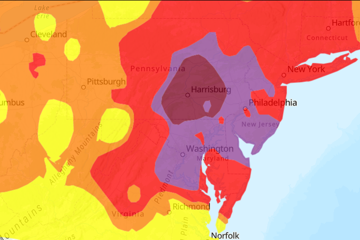 BREAKING: <a href="/MWCOG/">COG</a> has issued a CODE PURPLE for DC area. "The D.C. region has not previously recorded a Code Purple day for fine particle pollution." Code purple means air is unhealthy for all people. Limit time outside and/or wear mask.