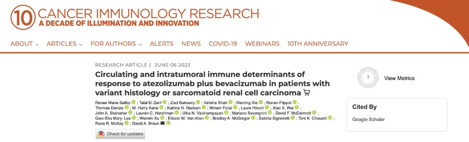 ReneeSaliby's tweet photo. 1/Thrilled to share our work on “Circulating &amp; intratumoral determinants of response to atezo+bev in pts with variant histology or sarco RCC” from #BraunLab @BraunMDPhD  &amp; @DrRanaMcKay out in @CIR_AACR 
W/ @TalalZarif1 @ZiadBakouny @ShahValisha  @DrChoueiri  &amp; many others https://t.co/wtLcQExOBX