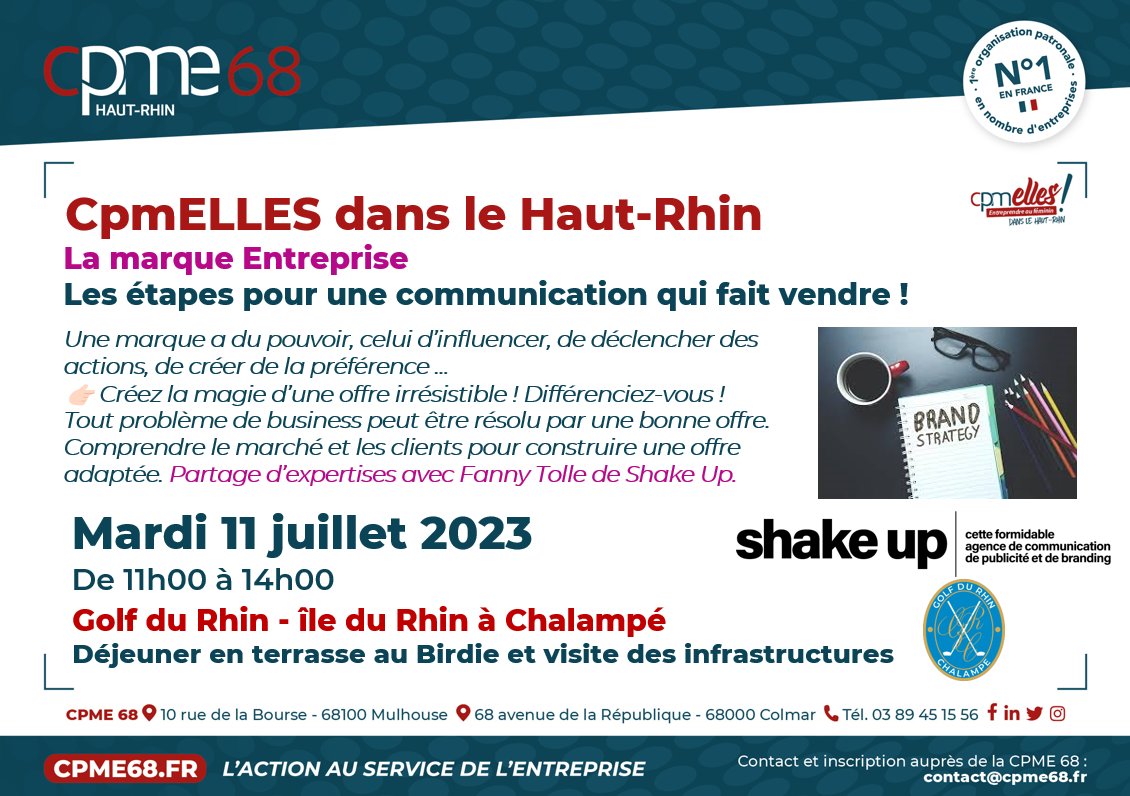 Cpme68's tweet photo. 🥁 #CPMELLES réseau féminin CPME du Haut-Rhin I Image et marque entreprise à l'ordre du jour de notre prochaine rencontre !
Aux côtés de la dynamique, énergique et experte Fanny Tolle dirigeante de Shake Up communication dans le cadre idyllique du GOLF DU RHIN ⛳
#Brandstrategy https://t.co/ZUvhuf84Ep