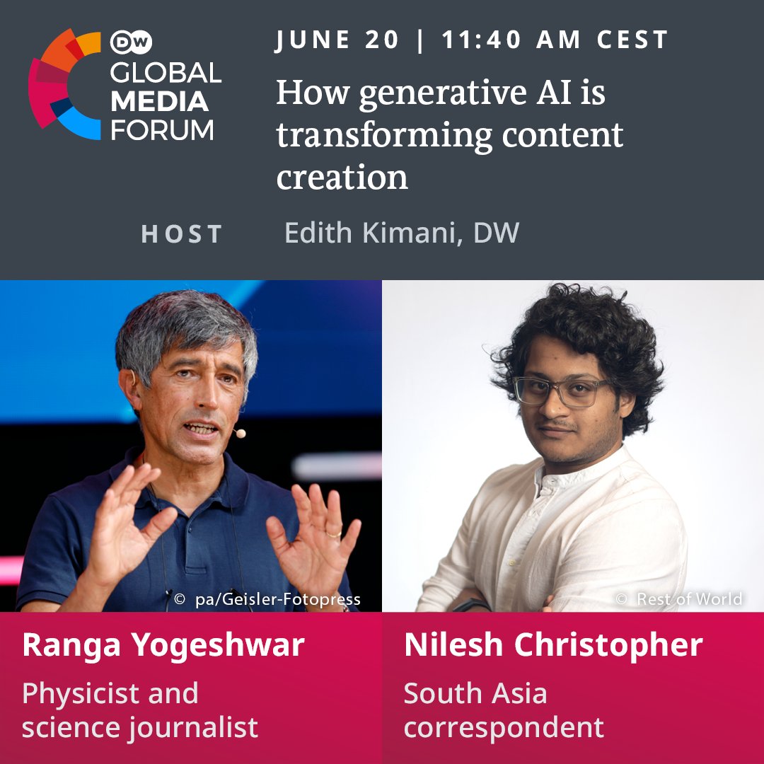 How is #generativeAI transforming content creation? 🤖✍️🏽

On Day 2 of #GMF23, science journalist <a href="/RangaYogeshwar/">ranga yogeshwar</a> and @RestofWorld reporter <a href="/NilChristopher/">Nilesh Christopher</a> will explore the risks and opportunities for journalism associated with the rise of #ChatGPT, MidJourney and co.