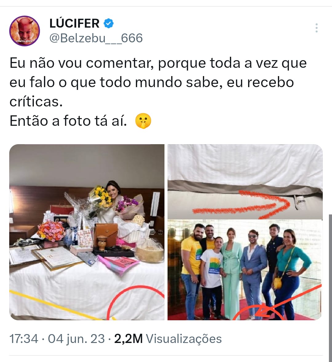ATENÇÃO!! O maquiador é sócio da Michelle Bolsonaro notificou extrajudicialmente o <a href="/Belzebu___666/">LÚCIFER</a> por esse poet abaixo, que mostra duas fotos. Ele não faz insinuação nenhuma mas parece que a carapuça serviu.

NÃO COMPARTILHE esse post porque a Michelle não gosta, ok?

Se você