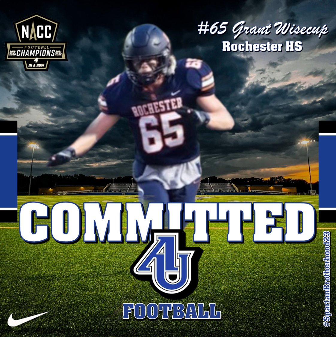 AU_SpartanFB's tweet photo. Spartan Fans, we are excited to welcome @wisecup_grant from Rochester HS to the Aurora Football Family. Be sure to follow his journey as he continues to develop as a student, athlete, and person. #WeAreOneAU #SpartanBrotherhood23 https://t.co/JvAOjrNpBX