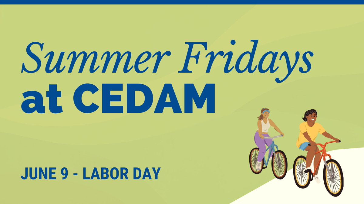 CEDAMinfo's tweet photo. CEDAM's schedule is changing for the summer! From June 9 - Labor Day, our office will close its doors physically &amp; virtually every Friday so that staff can soak up the summer sun. Read about our decision to pilot "Summer Fridays" in our latest blog post: https://t.co/yOxfJiC1k8 https://t.co/abp2xnJS9A