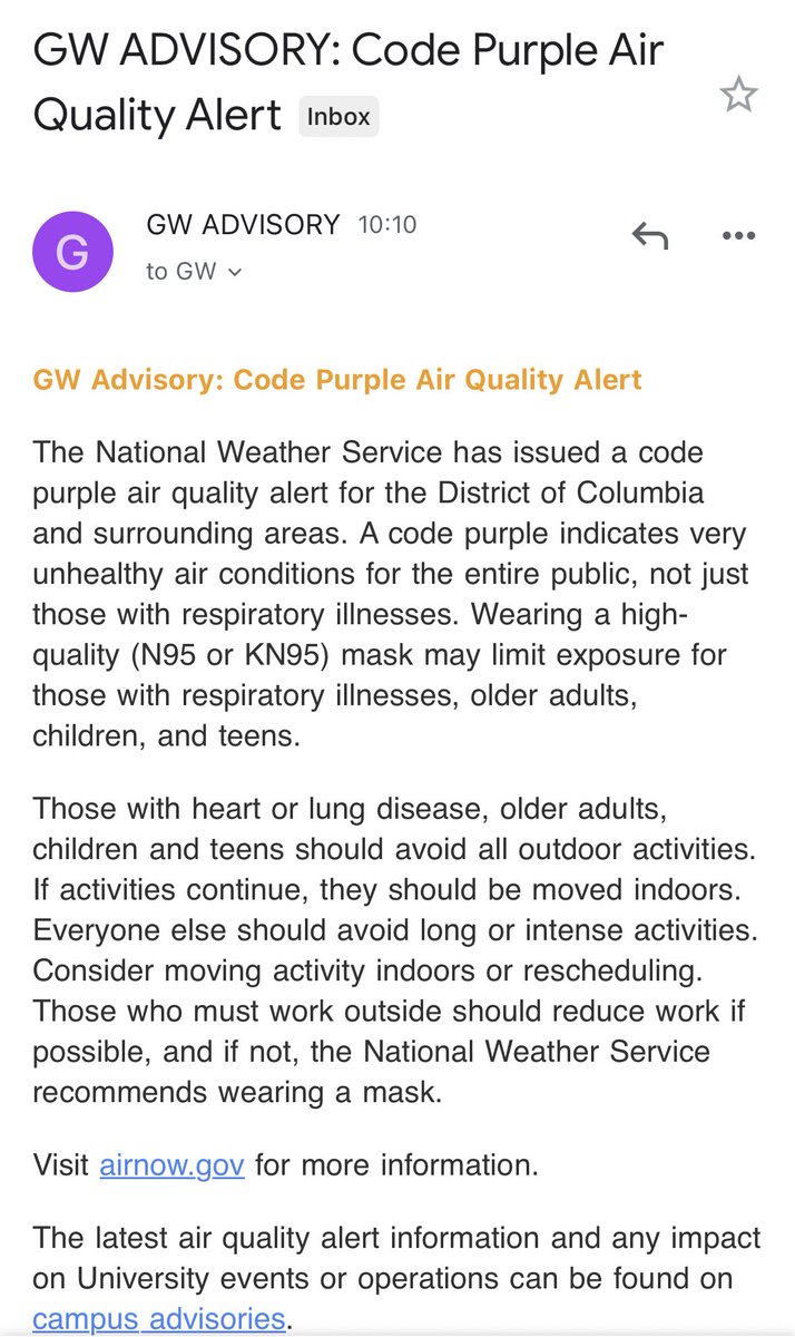 These #airquality advisories are missing a key vulnerable population: pregnant people.

#Airpollution including wildfire smoke has been associated with preterm birth, low birthweight, and stillbirth. We need to protect these communities too! #obgyntwitter