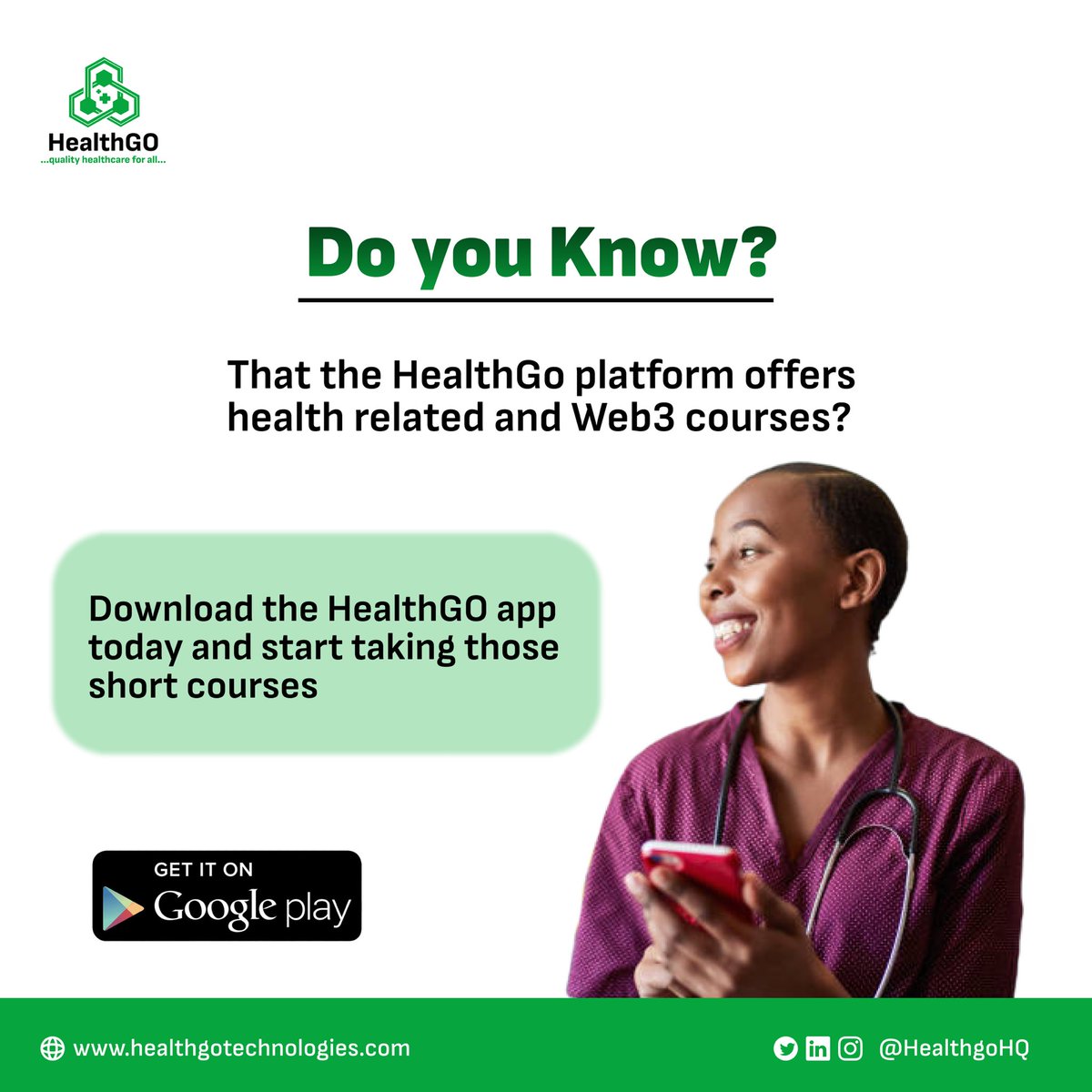 dgoflife's tweet photo. Register for web3 and healthcare courses.

On the @HealthGo platform, all are accessible.

#healthcareknowledge #healthcare #intensivecare #healthgo https://t.co/O925heMGCW