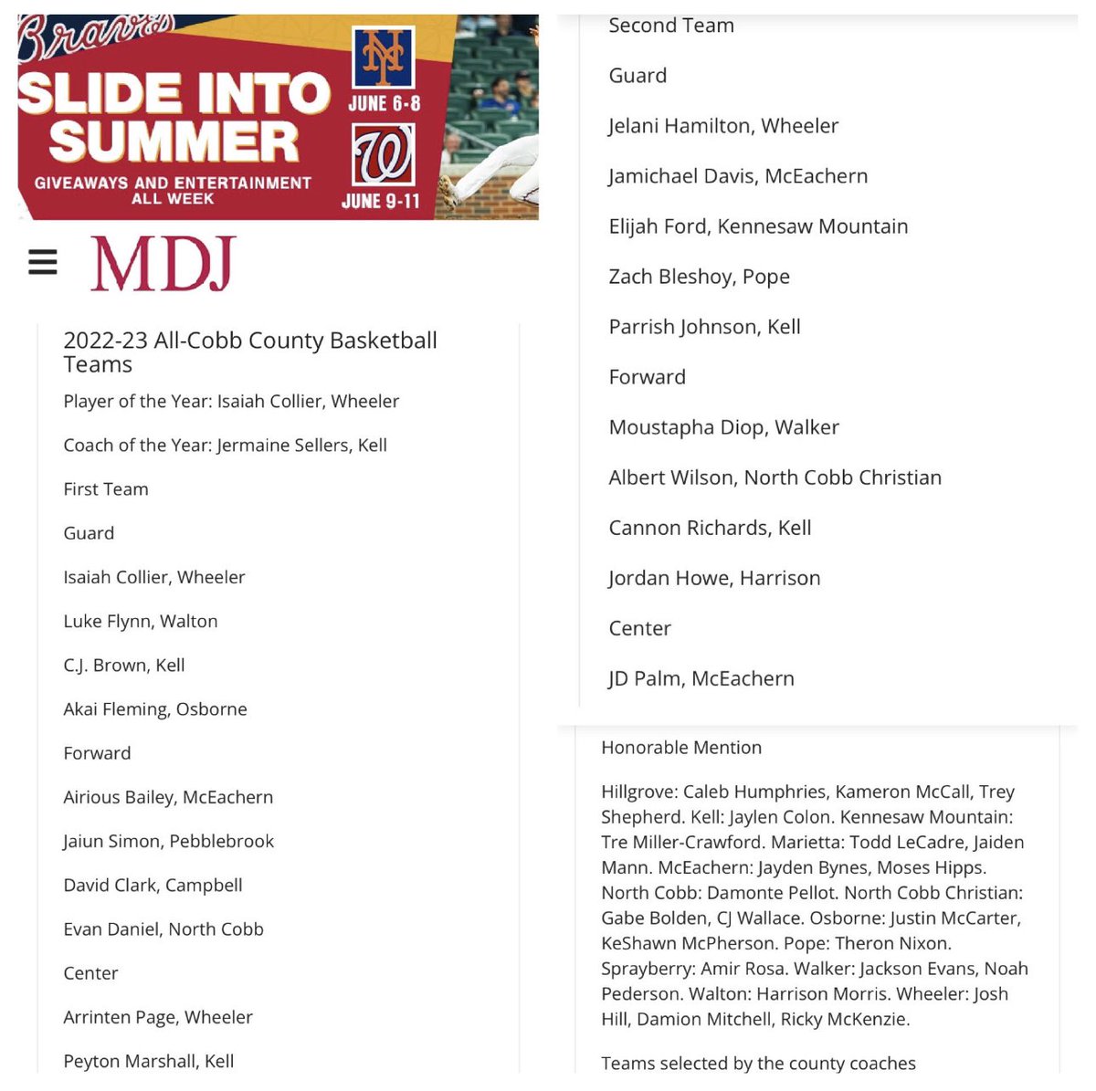 Honored to be named on the All-Cobb County 2nd team. Would prefer the 1st team, but it’s more work to be done.