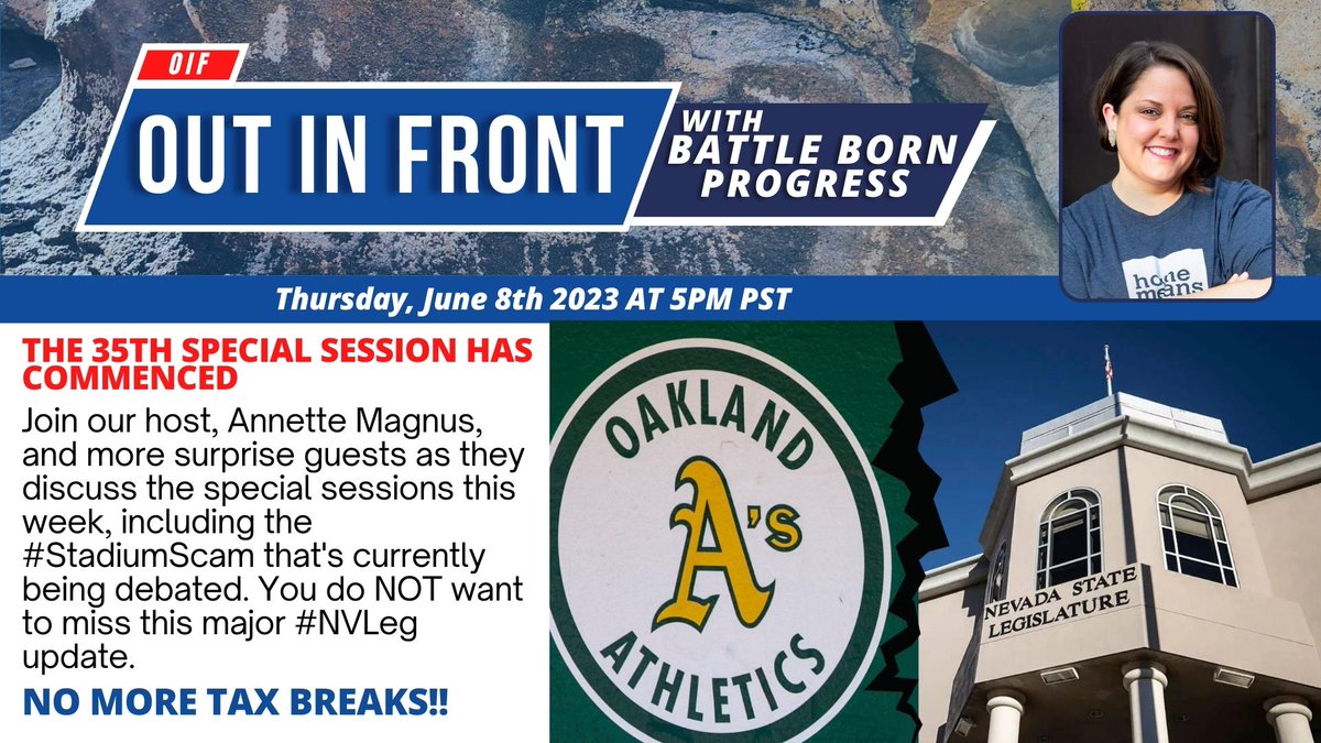 BattleBornProg's tweet photo. We have some mystery guests on todayβs β¨SPECIALβ¨ episode of #OutInFrontWithBBP lined up! You donβt want to miss out on critical updates. #NVLeg π https://t.co/hQFsGzwBF6 https://t.co/0sp8vNfVd5