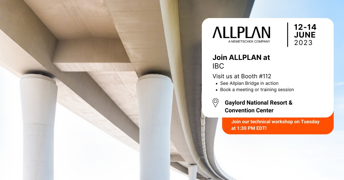 ALLPLAN is exhibiting at the International Bridge Conference next week! Will we see you there? If so, visit us at booth 112 to learn how Allplan can help you elevate your designs and meet flexible delivery standards in 2D and 3D - all from one platform & workflow.

#allplan #ibc