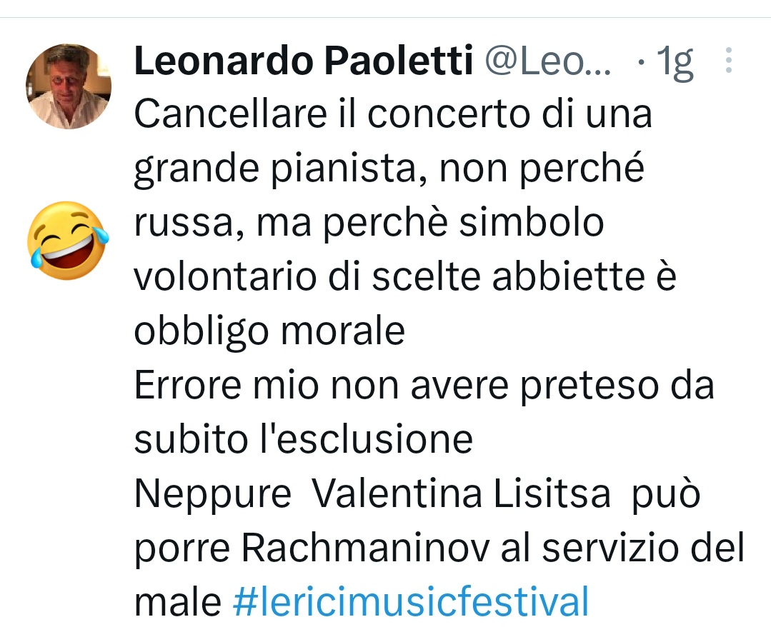 voliamoviaora's tweet image. Cancellare il concerto ad una pianista Ucraina, crederla Russa, ed esserne fieri? 
Fatto✅
Su espressa richiesta del sindaco di #Lerici l'esibizione non ci sarà. Per le sue posizioni filorusse Lisitsa, conosciuta come The Queen of Rachmaninov.