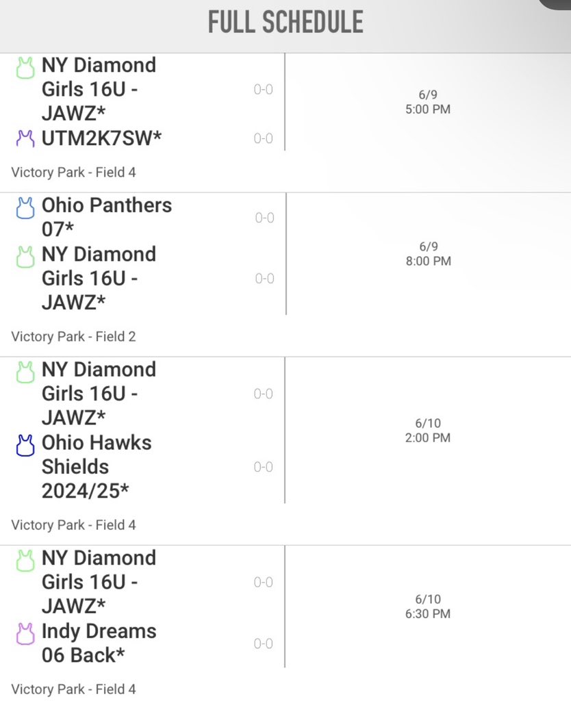 NYDG JAWZ 2023 Schedule &amp; our pool play schedule for the Ohio Outlaw Showcase this weekend!! 
<a href="/SBRRetweets/">Softball Recruiting Reposts</a> <a href="/SoftballDown/">Down South Softball</a> #Outlawssummerinvitational
