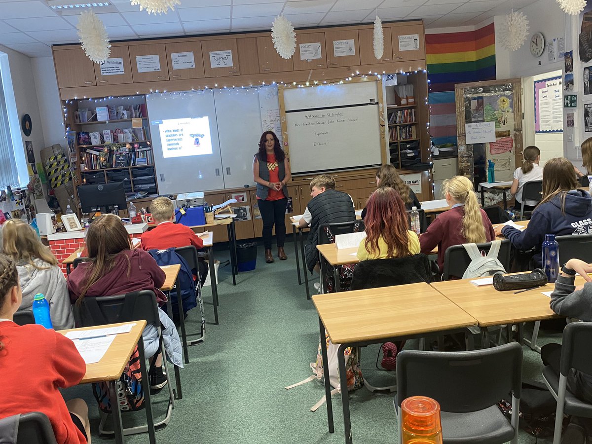 CglenEnglish's tweet photo. Our English department today was full of superheroes! We hope our P7s enjoyed their superhero tasks and we can’t wait to see them back for more fun tomorrow! #P7s #wearecalderglen #sinnecalderglen https://t.co/MEqR9vILP9