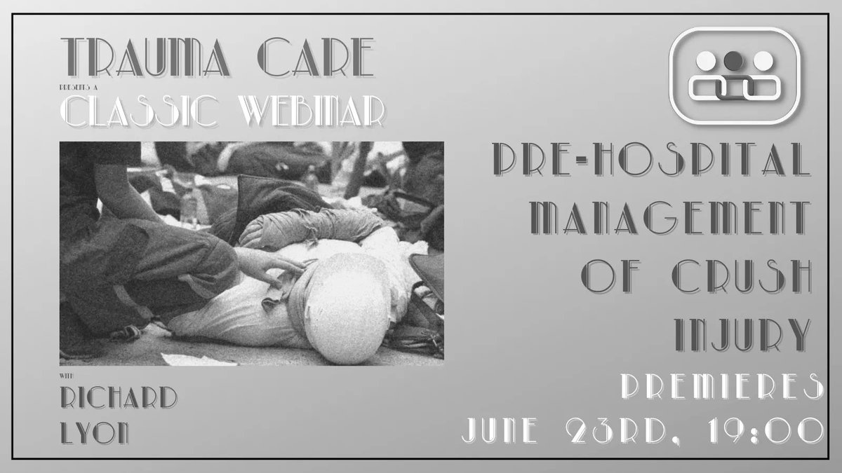 You Had Me At Hello... 🎬 Our next classic webinar will be premiering on June 23rd at 07:00! We will be re-running the esteemed Richard Lyon's talk 'Pre-Hospital Management of Crush Injury' If you want to learn more about crush syndrome, register over at buff.ly/3MZEgC5