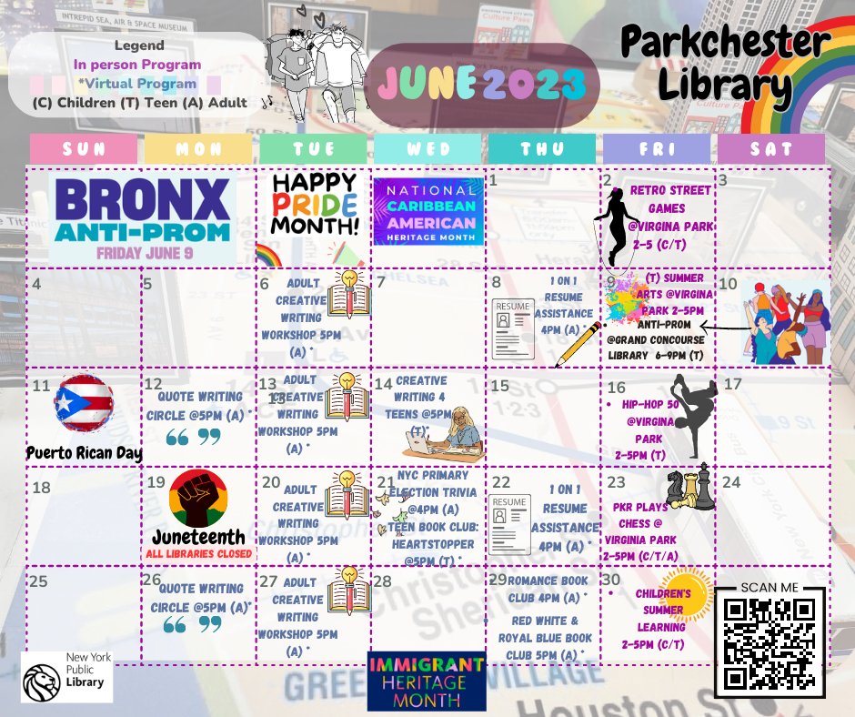 PKRLibrary's tweet image. We may be closed but we have PLENTY of Virtual and In-person programs for all ages! Check out what we have in store!
nypl.org/locations/park…
#nypl #parkchesterlibrary #virtualprogramming #Programs #children #teens #adults