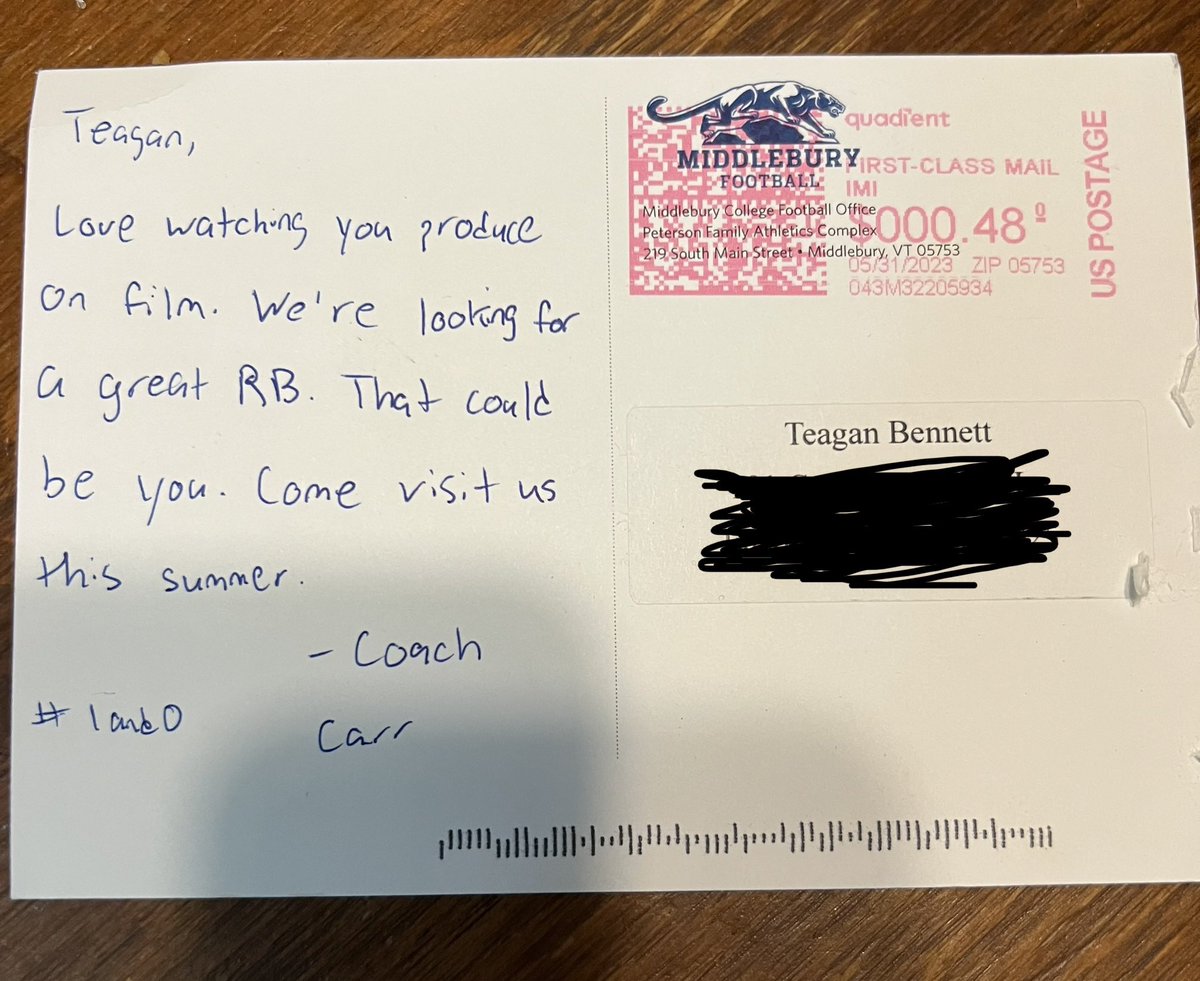 Thank you @MiddCoachCarr for the letter! @MiddFootball @LBurgFootball