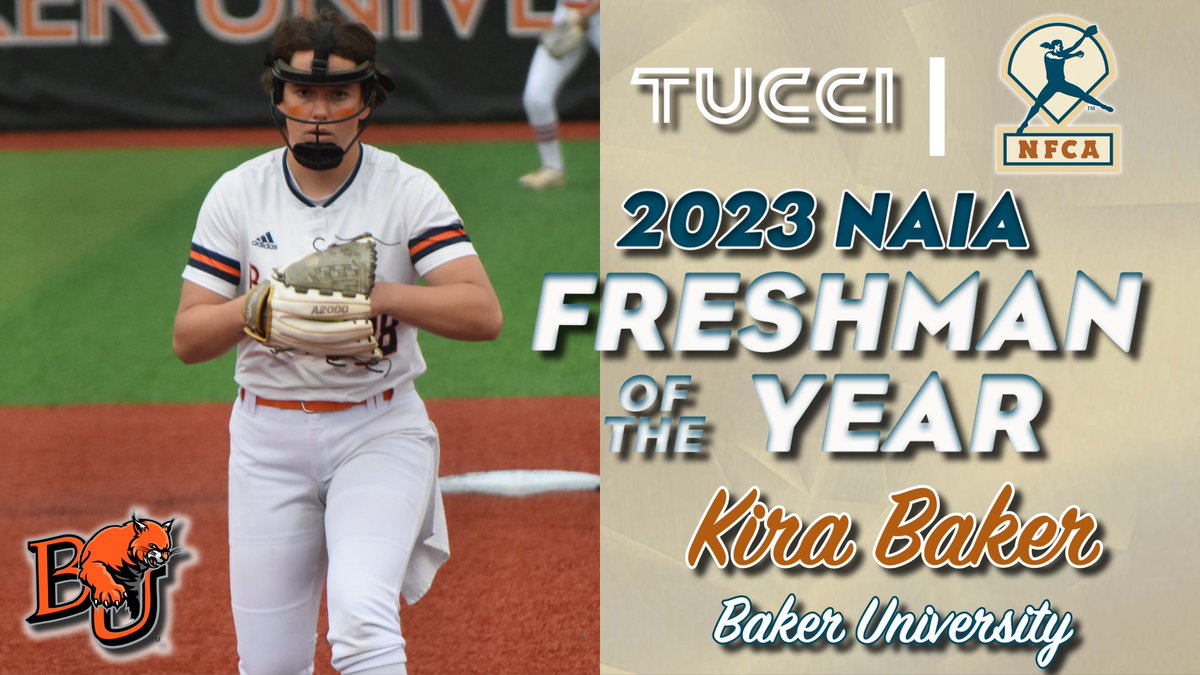 NFCAorg's tweet image. 🚨 AWARDS ALERT: Congratulations to the 2023 @tucci_limited / NFCA NAIA Freshman of the Year, @BakerAthletics' Kira Baker! 🥎

🔗 nfca.org/divnews/naia/n…