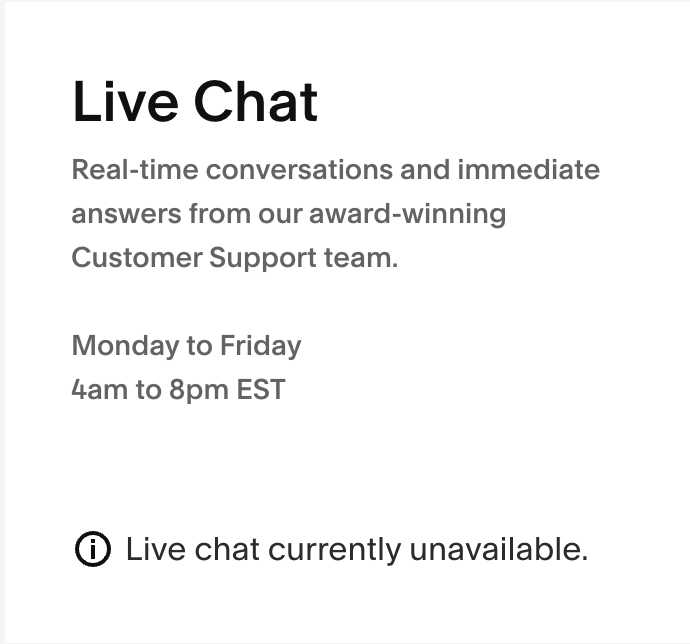 HumanGadgets's tweet photo. Important for those considering buying a website from @squarespace, that they know what support and @SquarespaceHelp looks like. 
'Live' chat so shockingly understaffed, that they have turned it off. Website down? No problem. It will stay down and they have no problem with that! https://t.co/KOOhcUKXmC