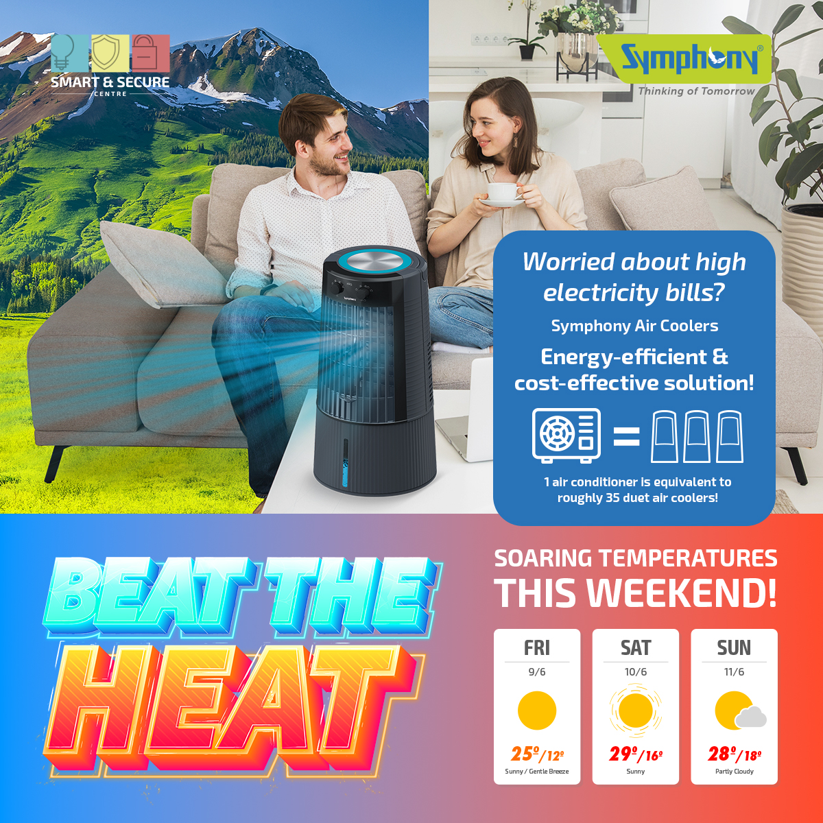 Stay cool this weekend! The BBC has released a health alert that temperatures are expected to soar to a scorching 30°C over this weekend!

Stay comfortable and refreshed with a Symphony Air Cooler, your perfect summer companion!

smart-secure.co.uk/shop-by-brand/…
