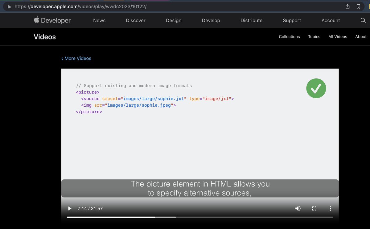 jonsneyers's tweet image. Quite exciting to see an Apple browser engineer explain to web devs how to use JPEG XL! #WWDC23 
 
developer.apple.com/videos/play/ww…