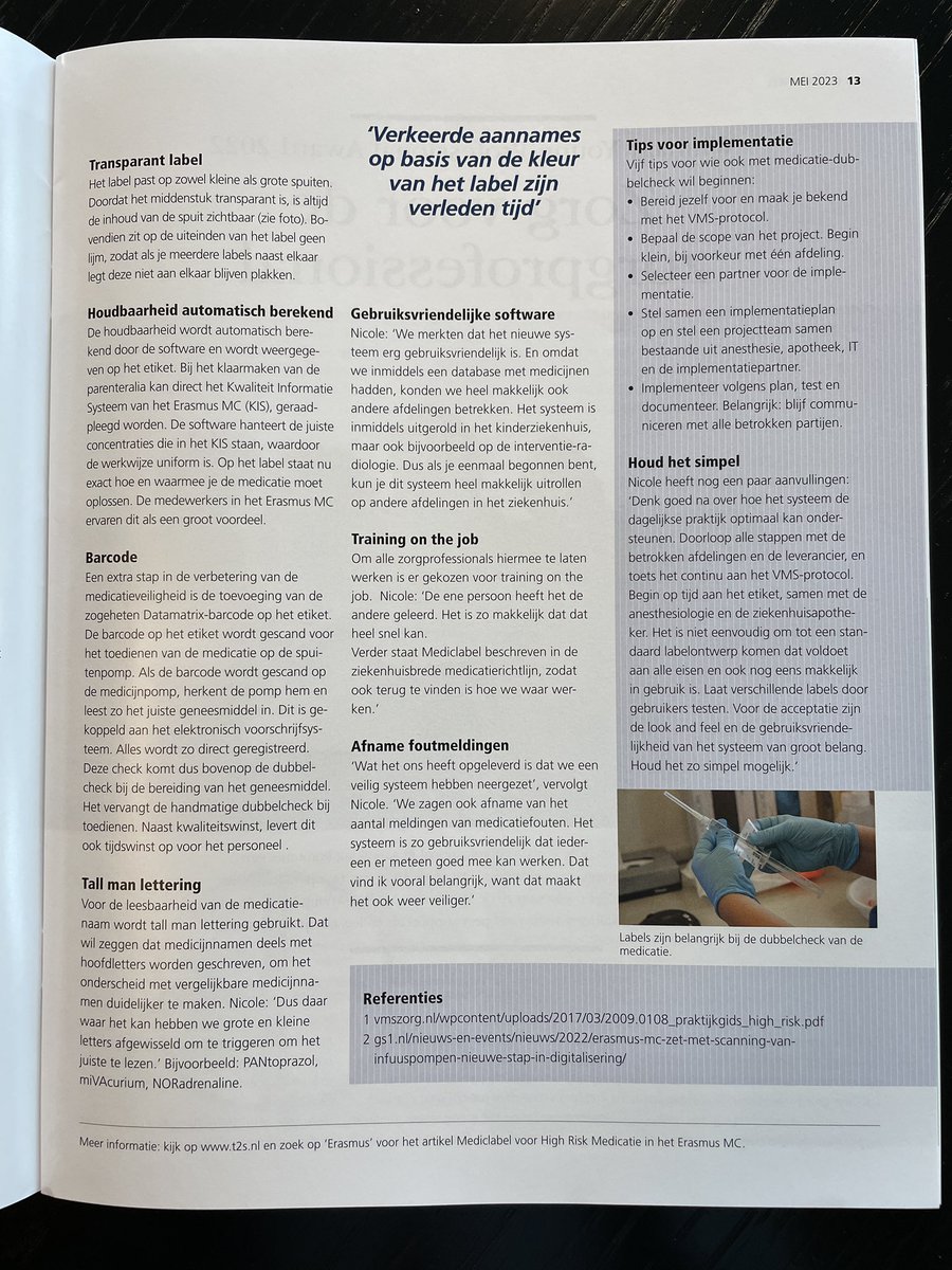 We staan erin! Artikel over Medicatie dubbelcheck met @Mediclabel in het Erasmus MC in het Operationeel magazine van @LVOnederland. t2s.nl/nl/erasmusmc-v… #healthcare @GS1Healthcare