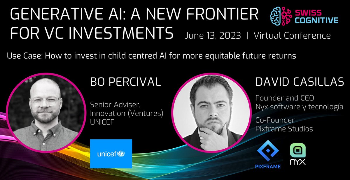 Imagine a world where #technology fosters equity, investments cater to global needs, and #AI serves the welfare of children.🙏🕊️

If you're intrigued by this vision, join us for the fascinating session with Bo Percival and David Casillas!🧠

🔗bit.ly/3BwXuJO