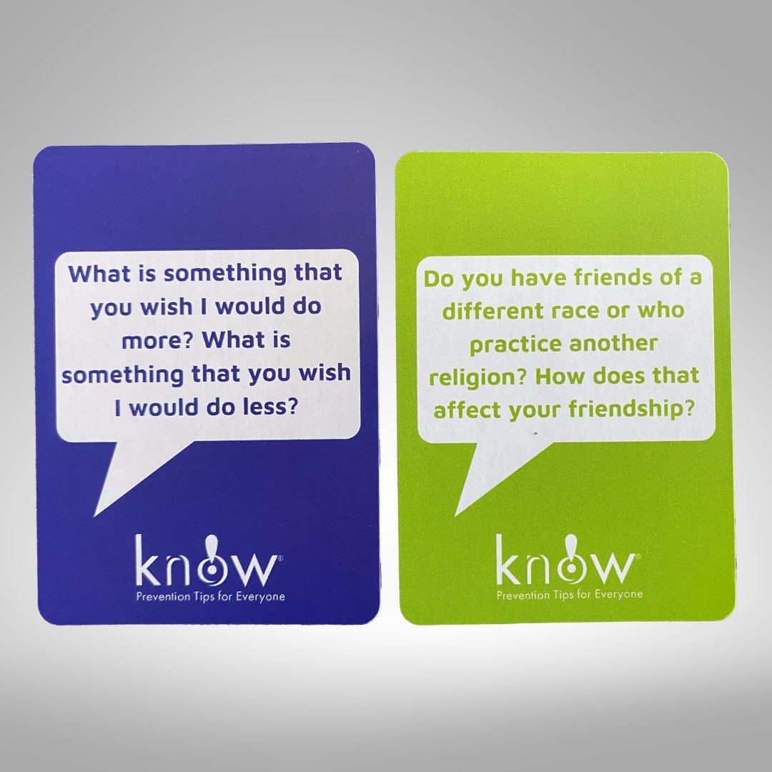 Drawing a blank on what to talk about at dinner? Know! Conversation Starters jumpstart meal-time discussions by asking thought-provoking questions. Use KNOW10 and get 10% off your purchase.
preventionactionalliance.org/shop/know-conv…

#myroleinprevention #conversationstarters #knowtips