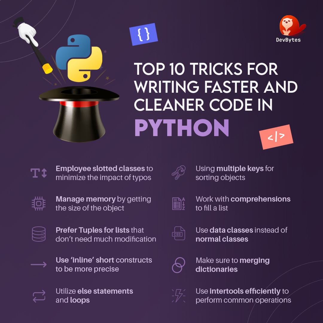 DevBytesApp's tweet image. Python, the most convenient and modern language known for its varied usage and adaptability is a crucial language to master as early as possible. Here are 10 tricks to help you code like a pro using Python✴️
.
.
.
#coderslife #writerscommunity #CodingCommunity #Developers #Python