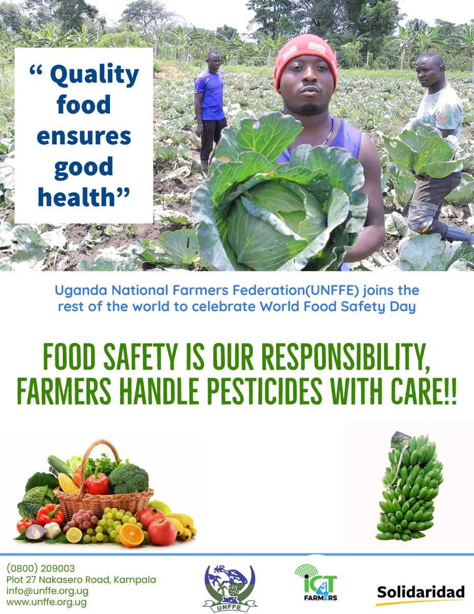 Uganda National Farmers Federation (@unffe) on Twitter photo "Healthy diets are those free from hazardous chemical contamination, We encourage all our farmers to ensure the safe usage of pesticides and agrochemicals" #WorldFoodSafetyDay2023 <a href="/MAAIF_Uganda/">MAAIF 🇺🇬</a> <a href="/SolidaridadECA/">Solidaridad East and Central Africa</a> <a href="/MinofHealthUG/">Ministry of Health- Uganda</a> <a href="/USAIDUganda/">USAID Uganda</a> <a href="/BukoolaChemical/">Bukoola chemicals</a> "Healthy diets are those free from hazardous chemical contamination, We encourage all our farmers to ensure the safe usage of pesticides and agrochemicals" #WorldFoodSafetyDay2023 <a href="/MAAIF_Uganda/">MAAIF 🇺🇬</a> <a href="/SolidaridadECA/">Solidaridad East and Central Africa</a> <a href="/MinofHealthUG/">Ministry of Health- Uganda</a> <a href="/USAIDUganda/">USAID Uganda</a> <a href="/BukoolaChemical/">Bukoola chemicals</a>
