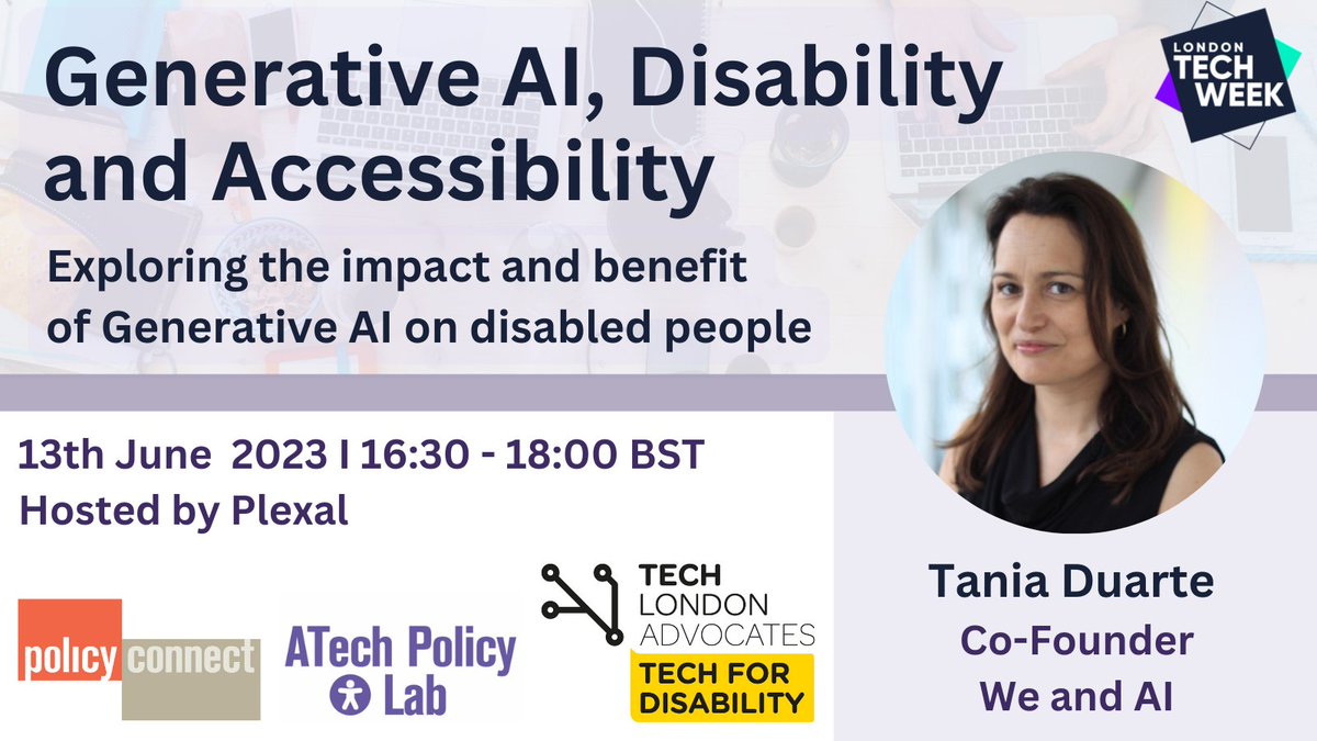 Calling all AI enthusiasts &amp; advocates for accessibility! Join the roundtable with @tanduarte and experts to explore how Generative AI can benefit disabled people &amp; contribute to positive change. tinyurl.com/2nb9jhfk #LTW2023