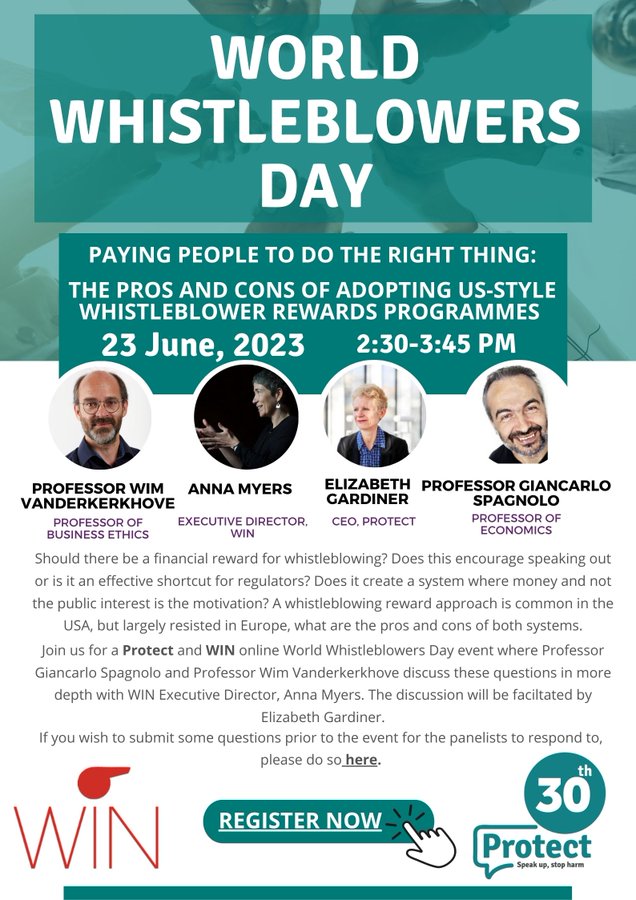 🔴Today we celebrate #WorldWhistleblowersDay, honouring the brave individuals who expose wrongdoing. Their courage empowers accountability and drives positive change worldwide. WIN will continue to fight for better protection for #whistleblowers