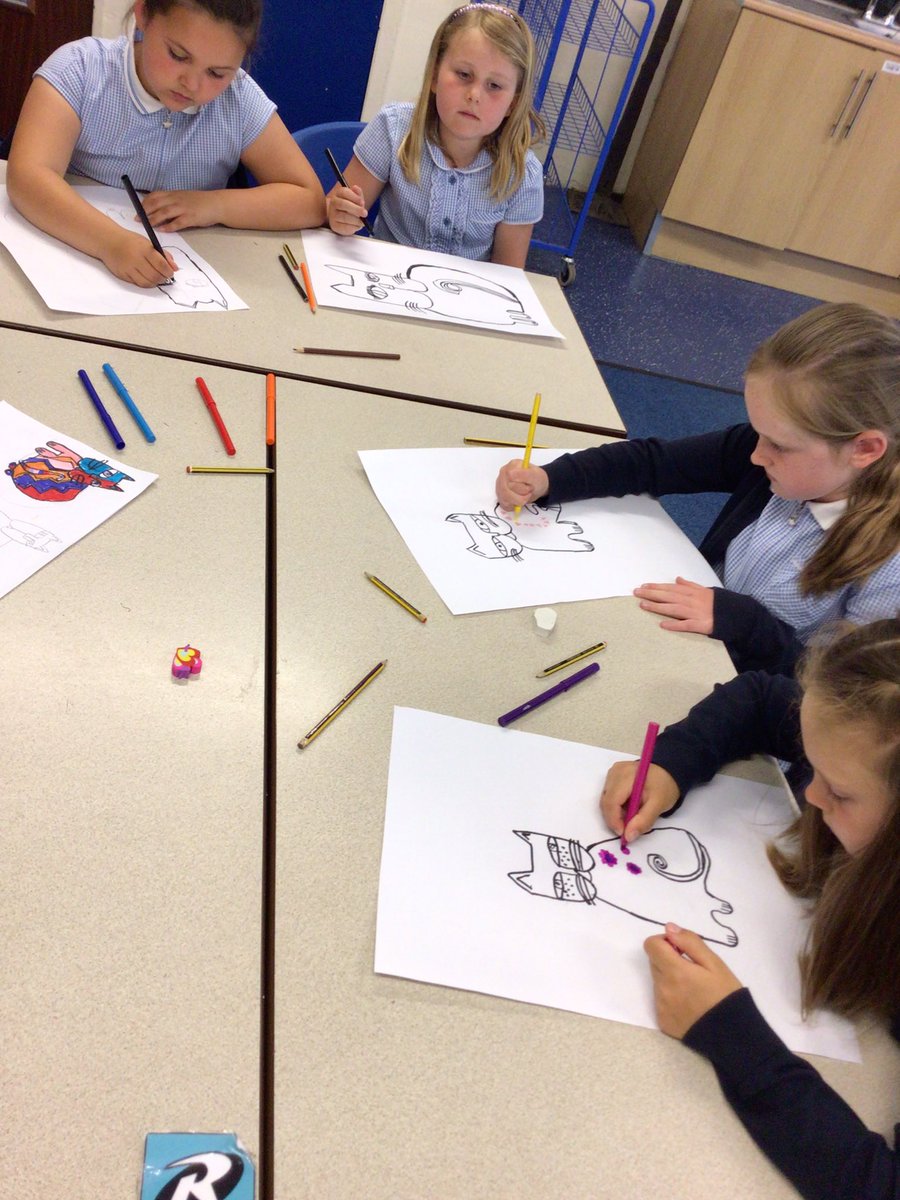 Year5_GV's tweet photo. We had so much fun in our first Key Stage 2 art club tonight! We looked at work from Laurel Burch and recreated some of her art! 🖌️🎨 #Outstanding #EliInAction https://t.co/UBwZ5dBq9f