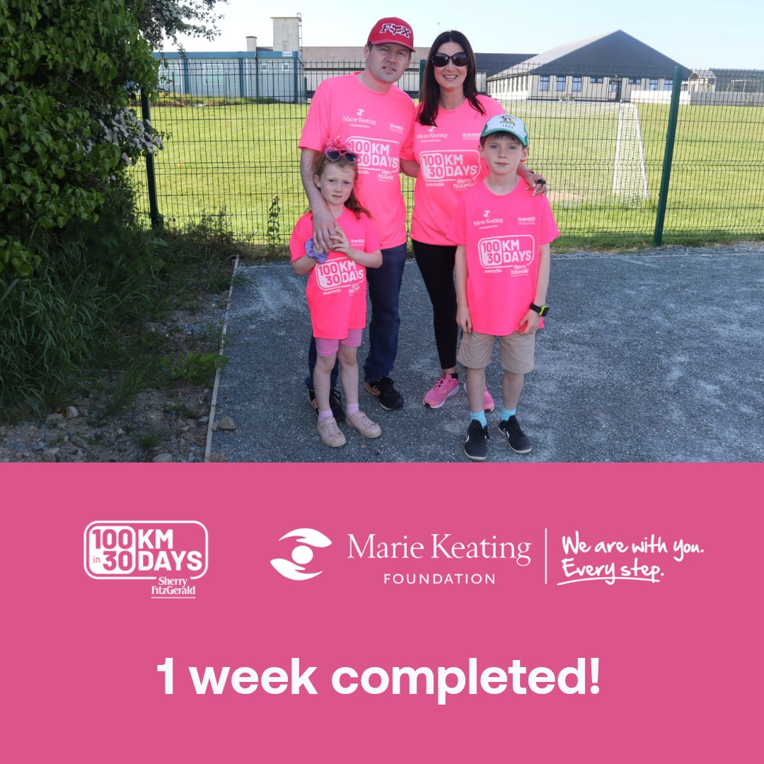 One week is completed! How many kms have you completed so far? You can still take part and get to 100k in 30 days by doing more steps each day. Join the Pink army now; Register now at 100kin30days.ie #100kin30Days @MarieKeating @Sherry_Fitz