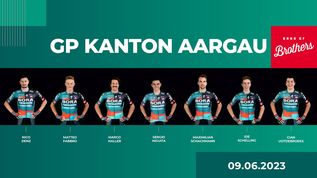 🇨🇭 #GPGippingen

We're in Switzerland to line up at <a href="/GP_Gippingen/">Radsport Gippingen</a>, with: 

👉 Nico Denz
👉 Matteo Fabbro
👉 Marco Haller
👉 Sergio Higuita
👉 Maximilian Schachmann
👉 Ide Schelling
👉 Cian Uijtdebroeks