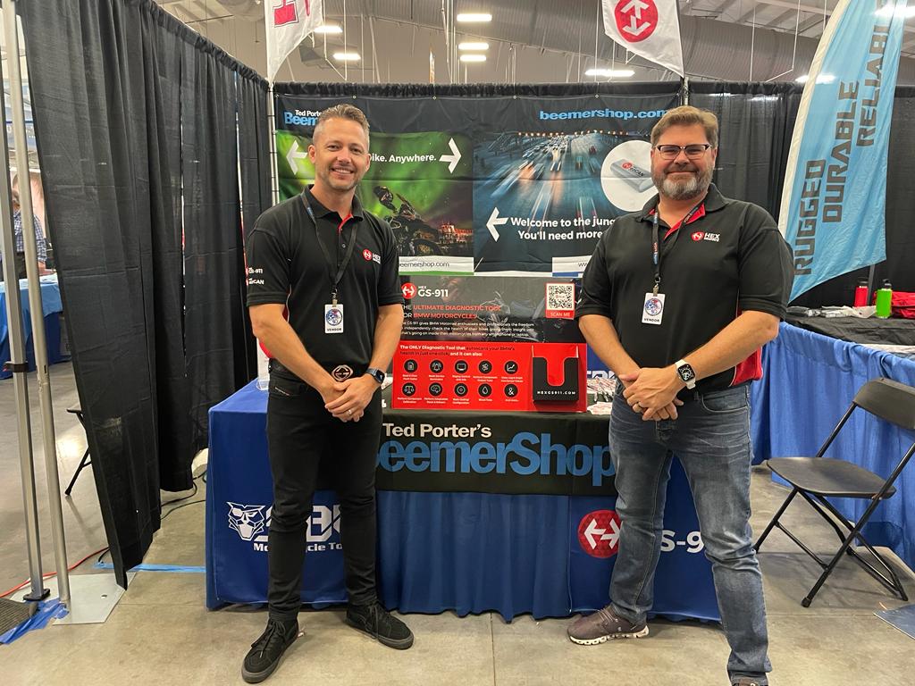 HexInnovate's tweet photo. Neil and Stephan are currently at the 50th BMW MOA Rally. Make sure to swing by booth #2808, where they'll be spending some time with Ted at Beemershop. Don't miss Stephan's (@the_thiellie) #seminar on Saturday at 2:00pm -2:45pm  #hexgs911 #hexezcan #bmw #bmwmoarally #beemershop https://t.co/qCiy82F4px