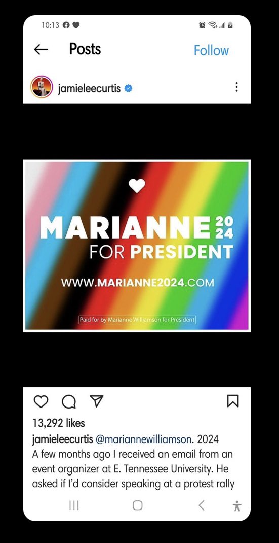 U know what’s dangerous to OUR LGBTQ+ child’s safety, mental health & well-being …Celebrities PUSHING ANTIVAXER WACKO Williamson over #BidenHarris2024. AS IF, parents don’t have ENOUGH to worry about for their safety in TN?! @jamieleecurtis’s PRIVILEGE DOES NOT PROTECT OUR CHILD