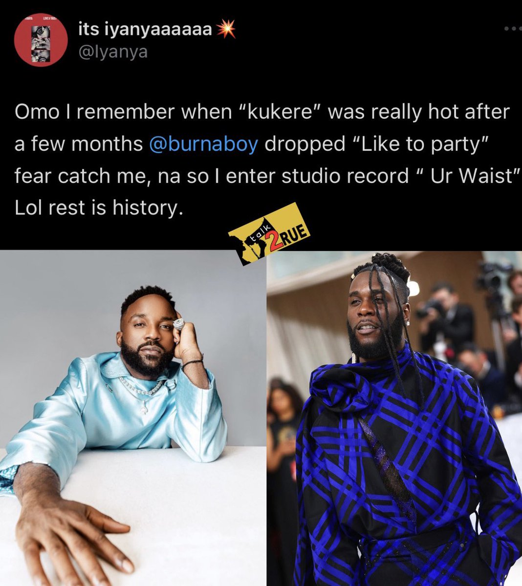 talk2rue's tweet photo. As e de hot!!. Iyanya revealed his fear when Burna Boy released his first hit single #liketoparty https://t.co/fzX5N33nqy
