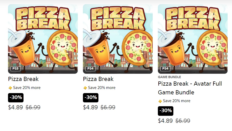 BreakSushi's tweet image. Pizza Break Sale on PSN NA! Save 30% to 50% on Pizza Break and Pizza Break Head to Head!  PS5 and PS4! #pizzarun #pizzabreak #PlayStation  #smobileinc #PlayStationTrophy #trophyhunting #PS4share