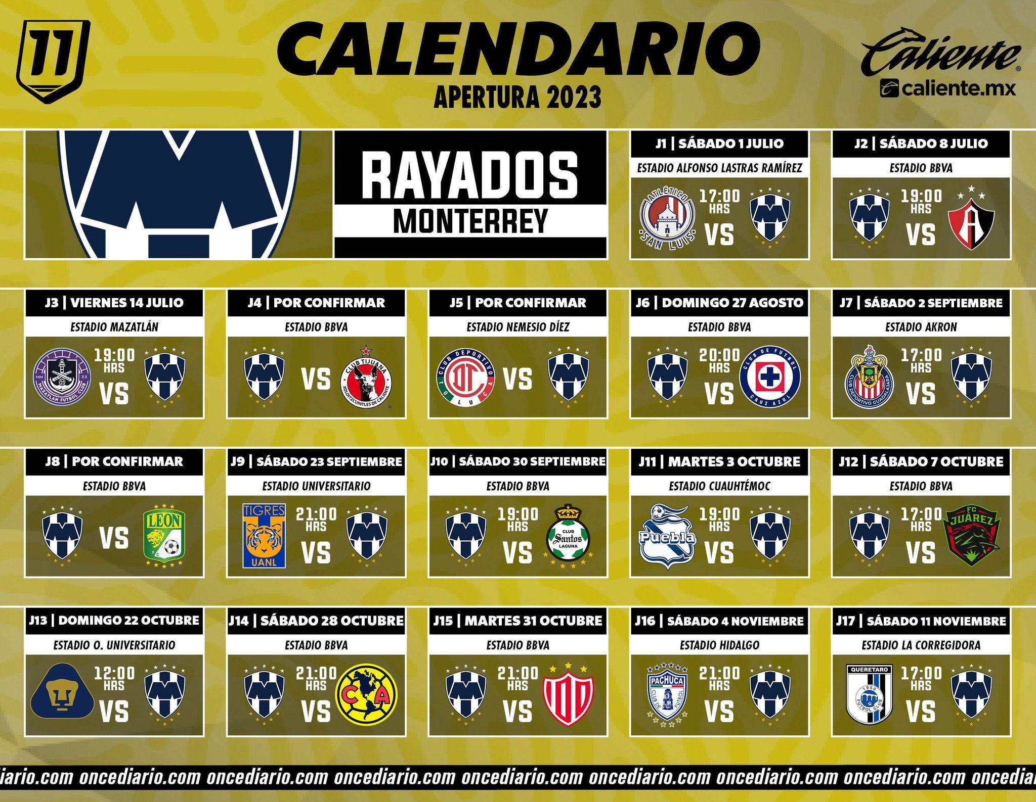 Checa el calendario de Rayados para el Apertura 2025 de la Liga MX