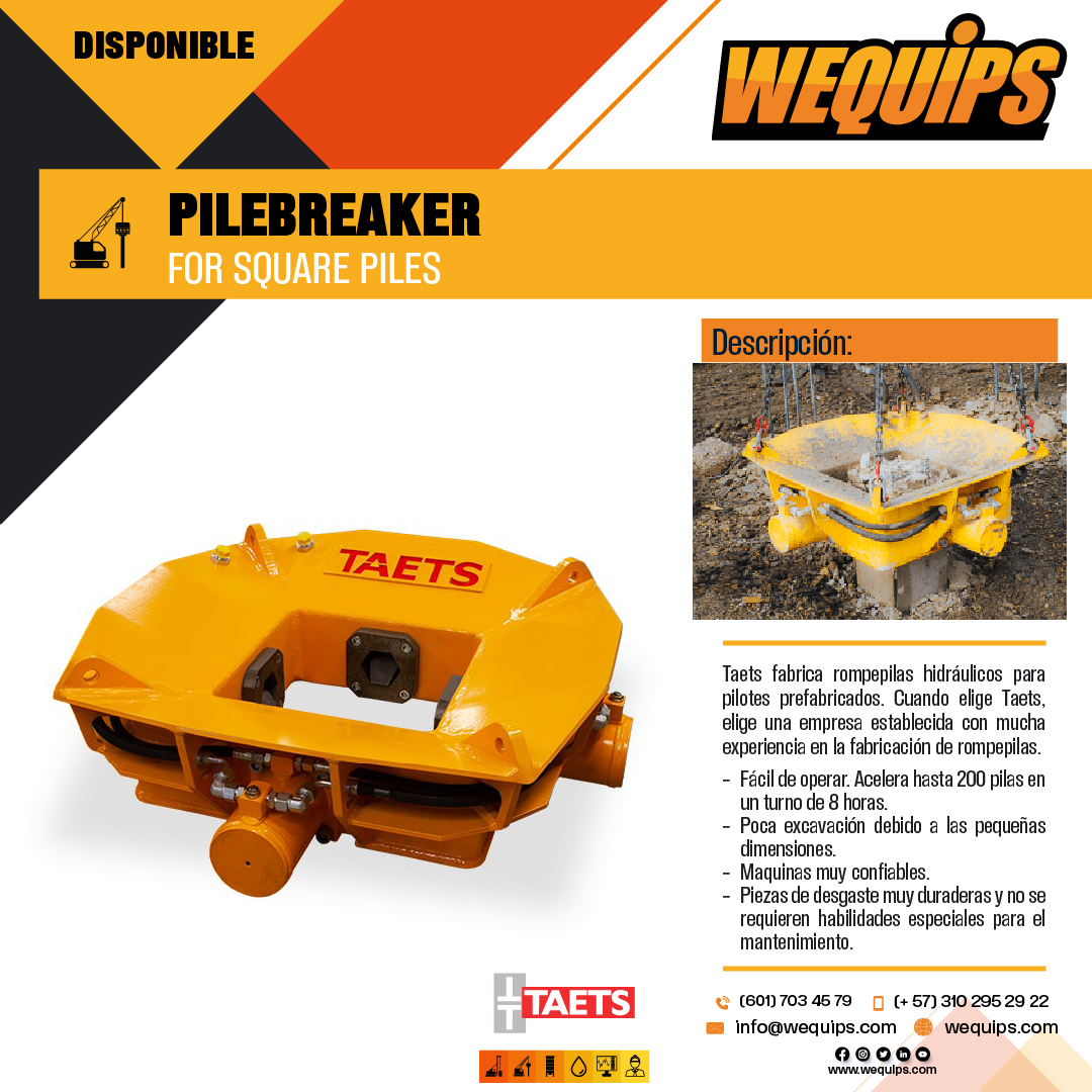 wequips's tweet photo. Taets fabrica rompepilas hidráulicos para pilotes prefabricados. Cuando elige Taets, elige una empresa establecida con mucha experiencia en la fabricación de rompepilas.

#rompepilas #hidraúlico #hormigón #tecnología #Taets #proyectos #hincado https://t.co/kFw2vLXsqX