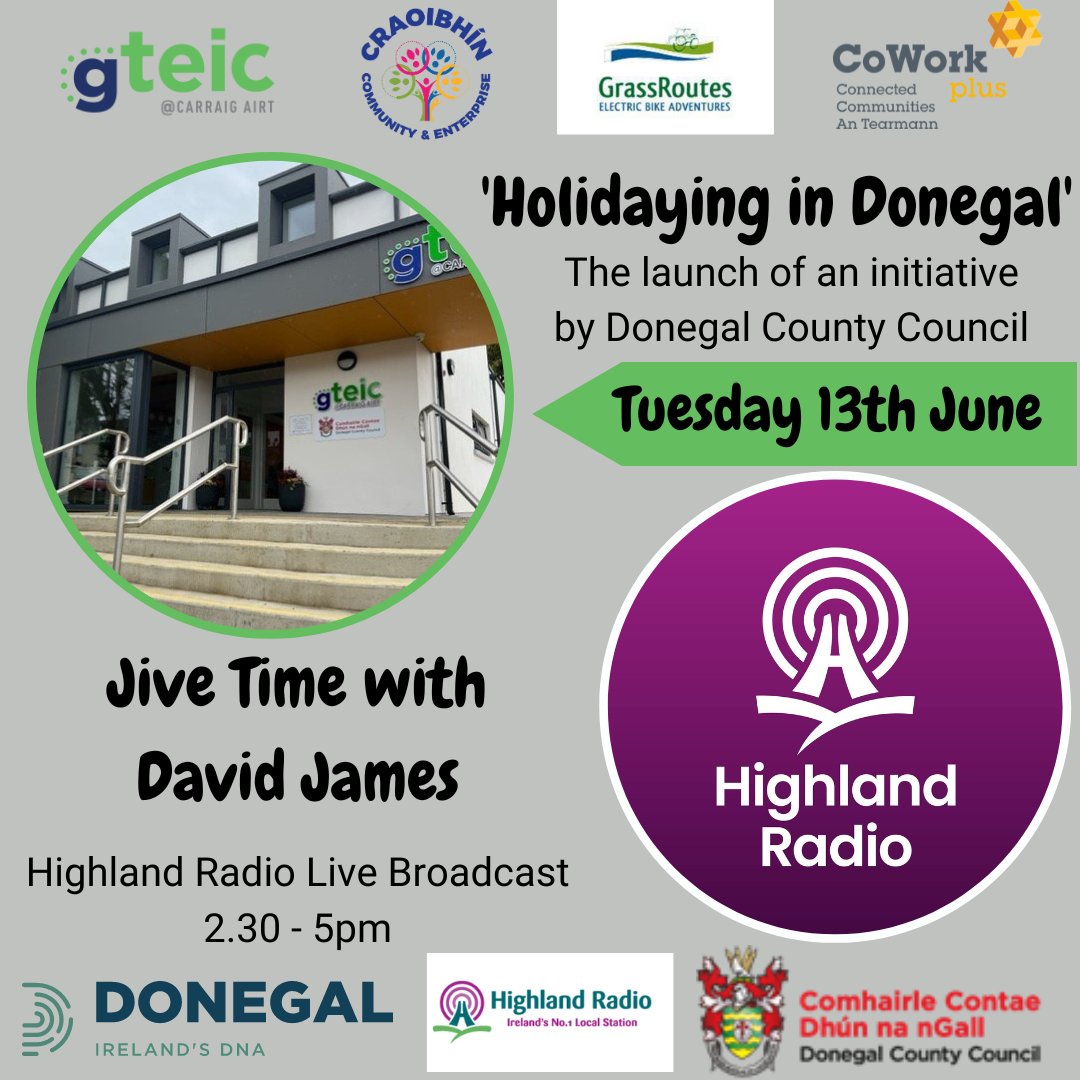 Join us this Tuesday 13th June from 10am for an event filled day 🤩

There will be refreshments and giveaways on the day 🥪☕🎉

#remoteworking #workingholiday #digitalhub #carrigart #gteiccarraigairt #DonegalCoCo #highlandradio #outsidebroadcast